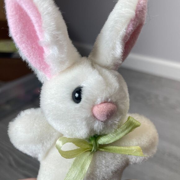 Vintage Caltoy Topper the White Bunny Rabbit Plush Green Bow Mini Stuffed Animal - Picture 7 of 12